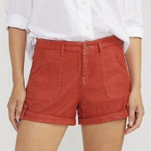 Sanctuary High Waisted Linen Shorts Women Rust Orange Roll Tab Coastal Summer